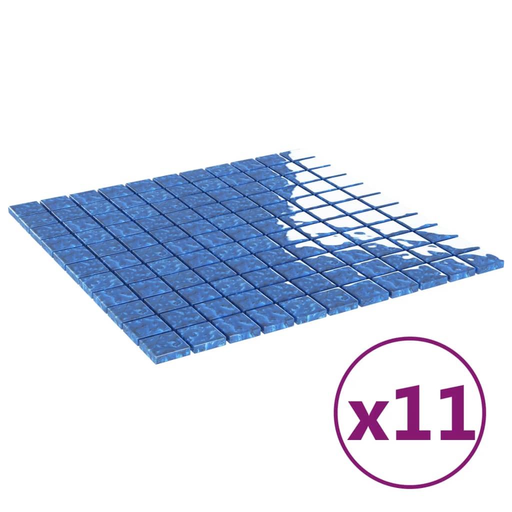 vidaXL Azulejos de mosaico 11 unidades vidrio azul 30x30 cm