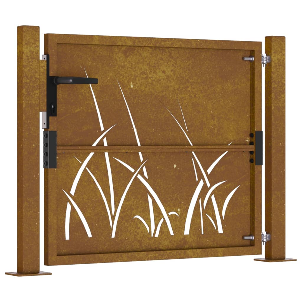 vidaXL Puerta de jardín acero corten diseño hierba 105x105 cm