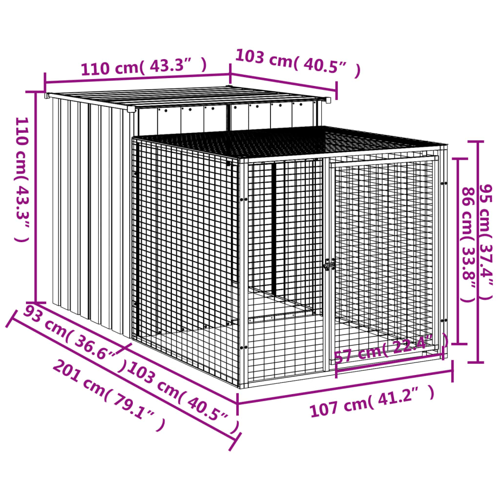 vidaXL Gallinero con corral acero galvanizado gris claro 110x201x110cm