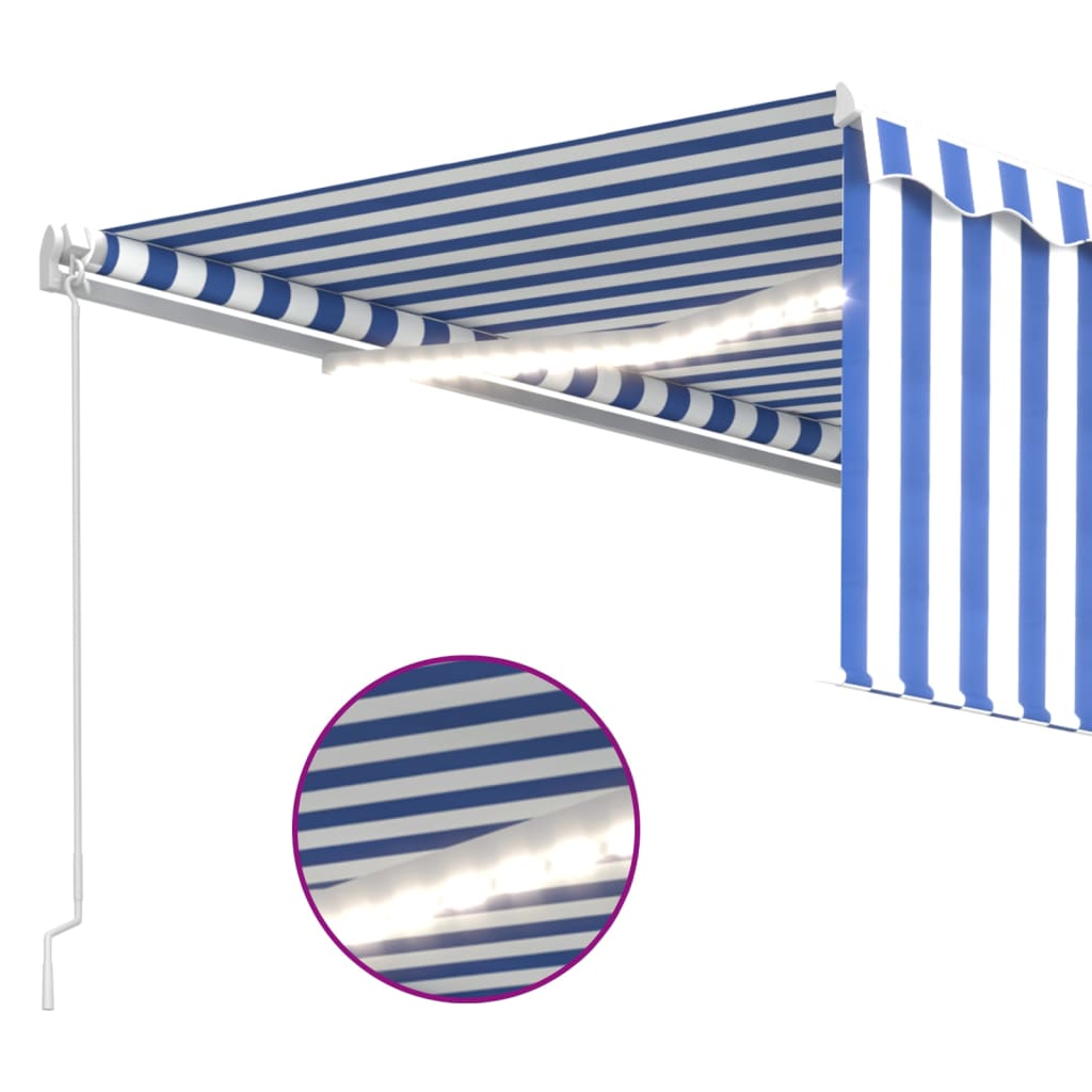 vidaXL Toldo retráctil manual con persiana y LED azul y blanco 4,5x3 m