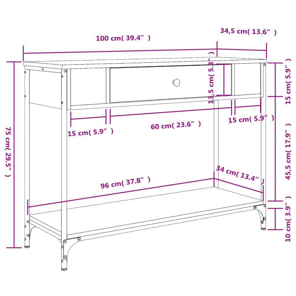 vidaXL Mesa consola madera de ingeniería gris Sonoma 100x34,5x75 cm