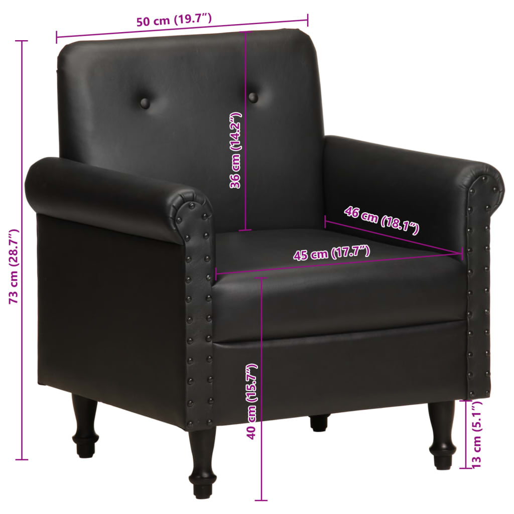 vidaXL Sillón butaca de cuero auténtico negro