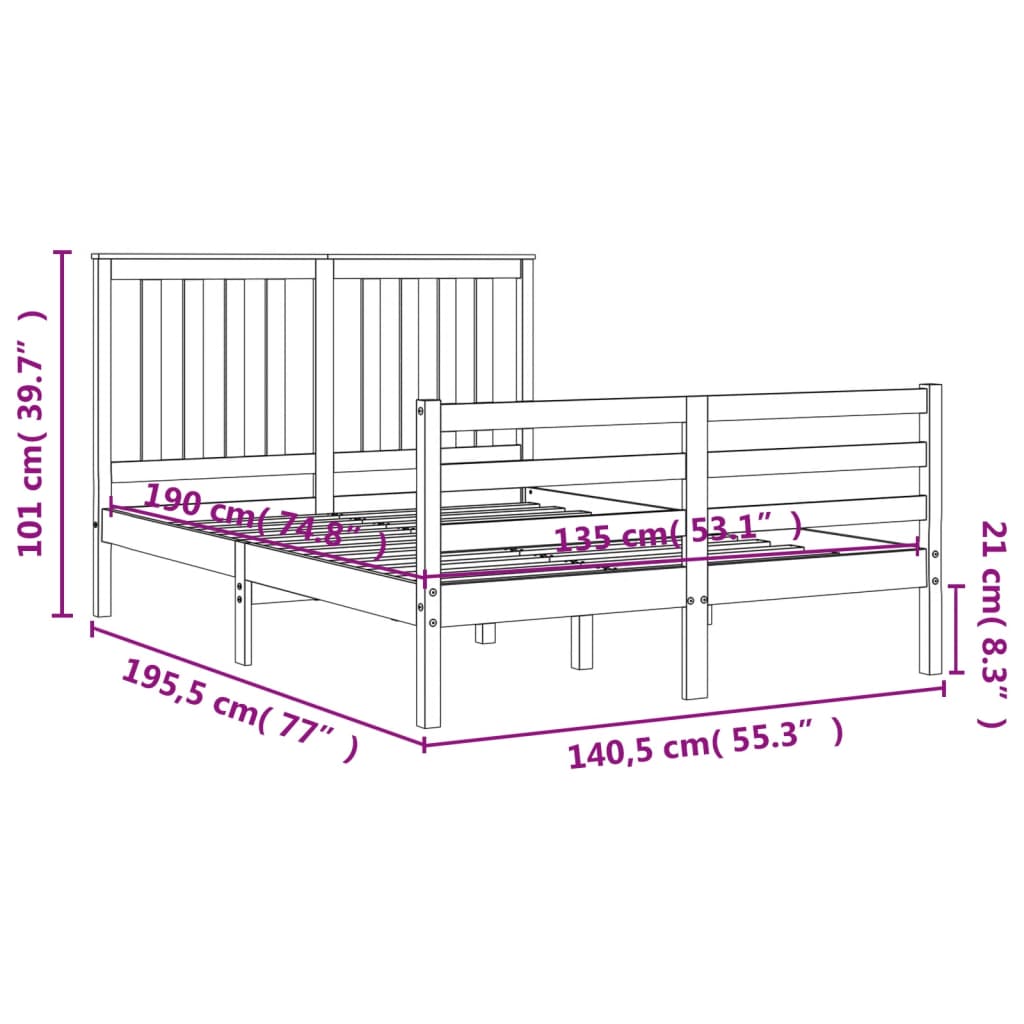 vidaXL Estructura cama de matrimonio con cabecero madera maciza blanco