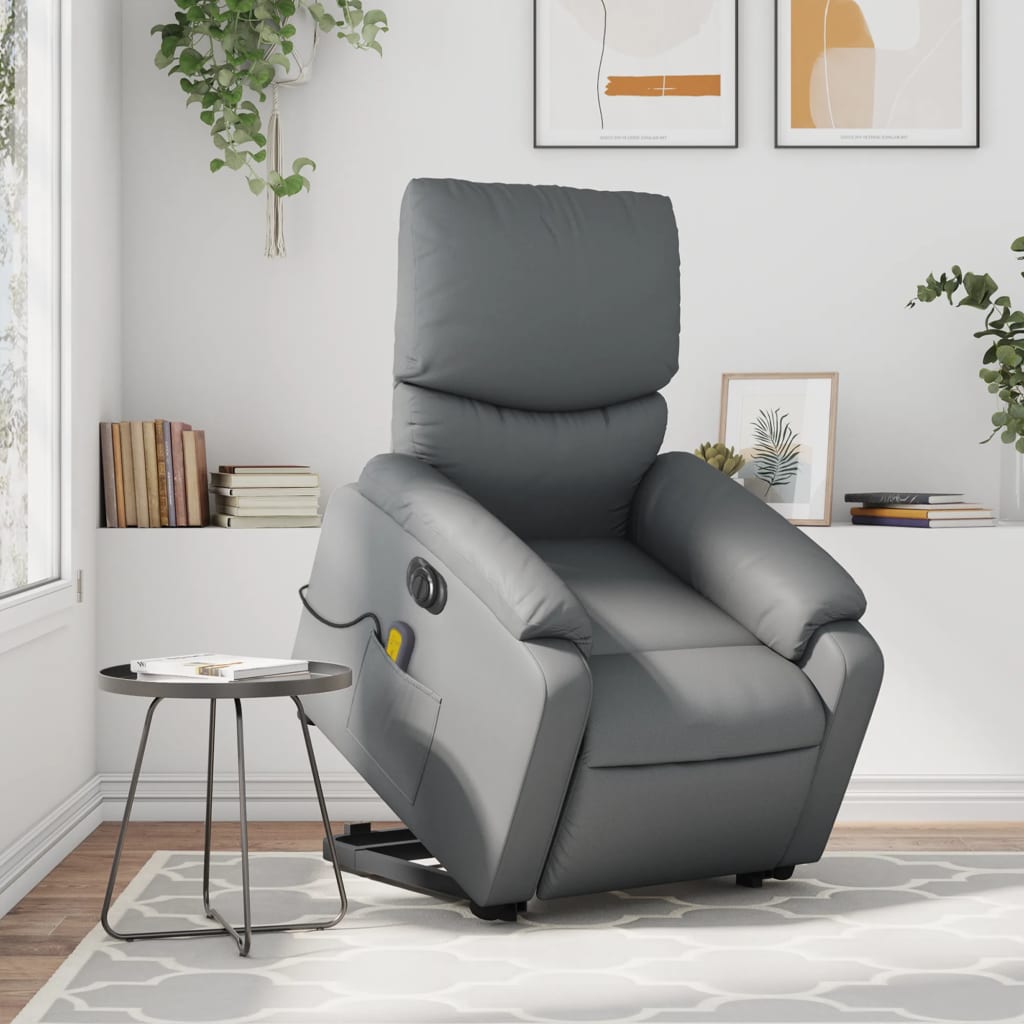 vidaXL Sillón de masaje elevable eléctrico cuero sintético gris