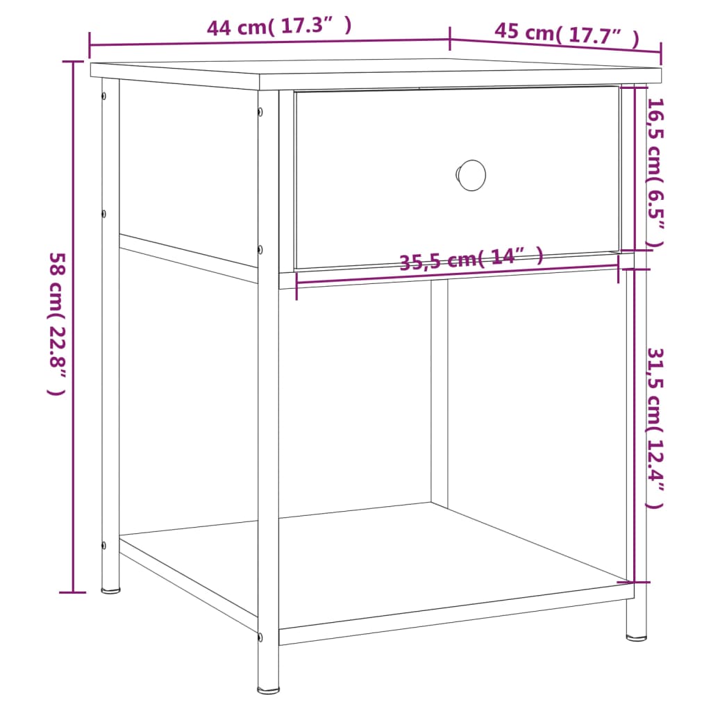 vidaXL Mesitas noche 2 uds madera ingeniería marrón roble 44x45x58 cm