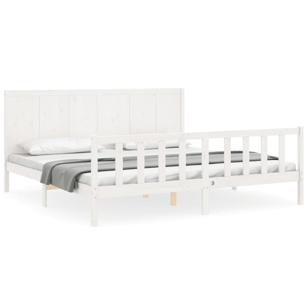 vidaXL Estructura cama de matrimonio con cabecero madera maciza blanco