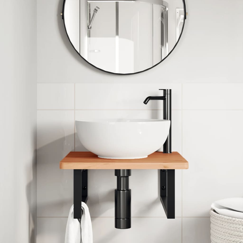 vidaXL Estante de lavabo de pared de acero y madera maciza de haya