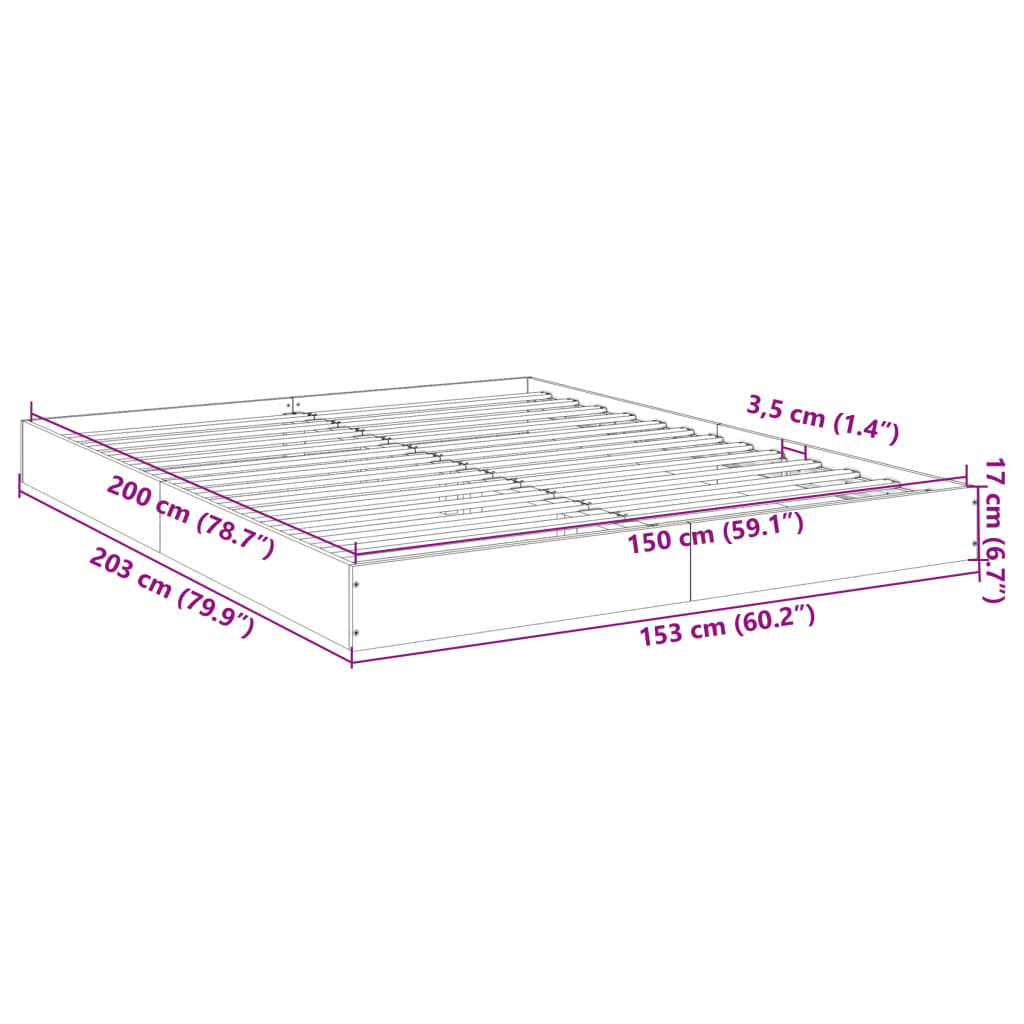 vidaXL Estructura de cama sin colchón madera marrón roble 150x200 cm