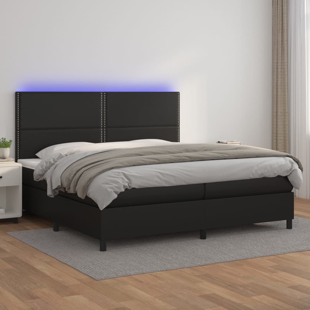 vidaXL Cama box spring colchón y LED cuero sintético negro 200x200 cm