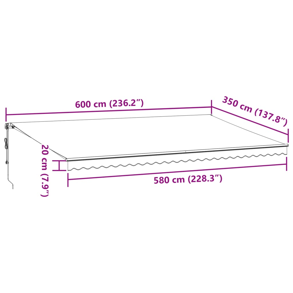 vidaXL Toldo retráctil automático luz LED antracita blanco 600x350 cm