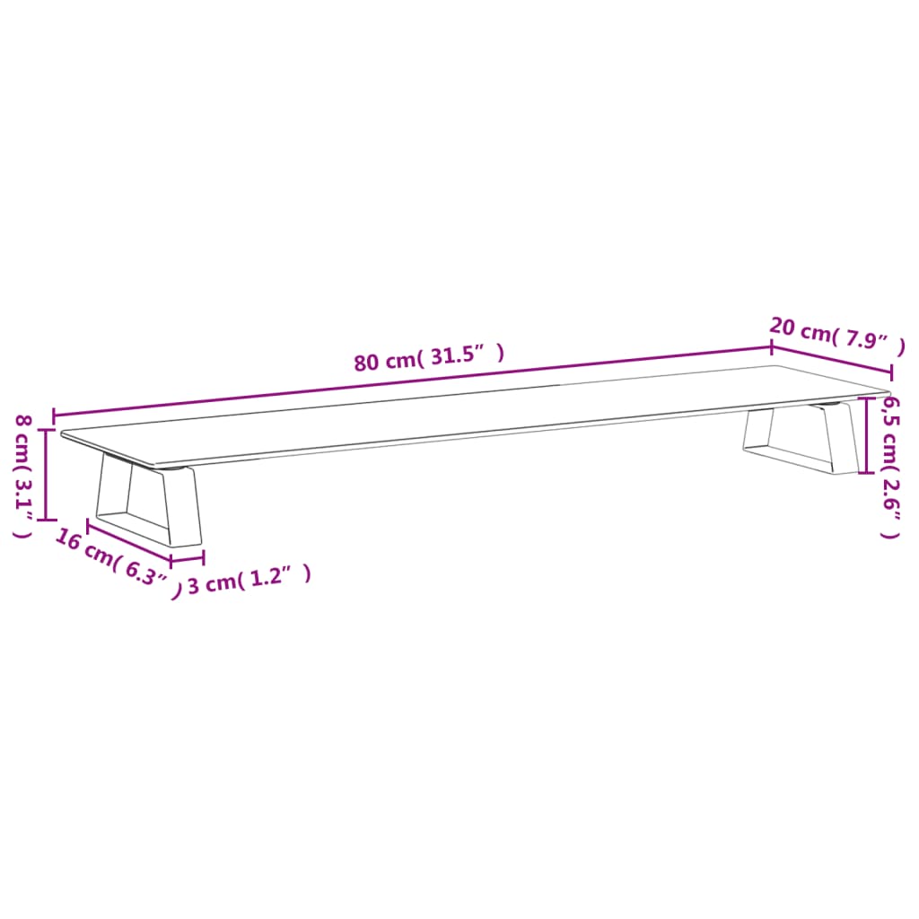 vidaXL Soporte de monitor vidrio templado y metal blanco 80x20x8 cm