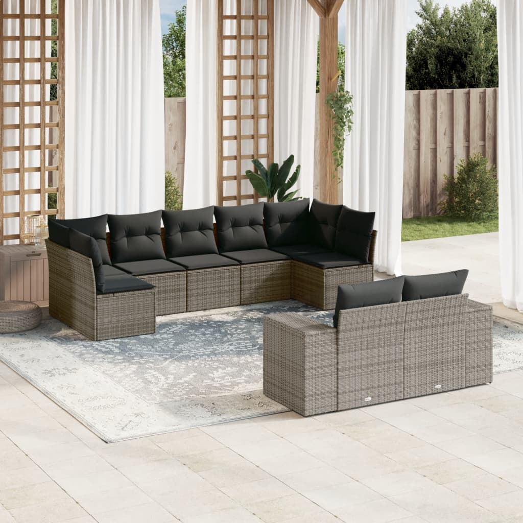 vidaXL Set de muebles de jardín 9 pzas y cojines ratán sintético gris