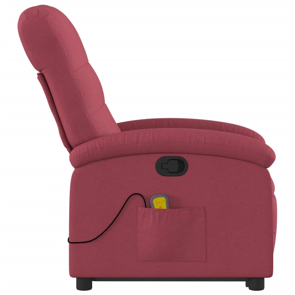 vidaXL Sillón reclinable de masaje elevable tela rojo tinto