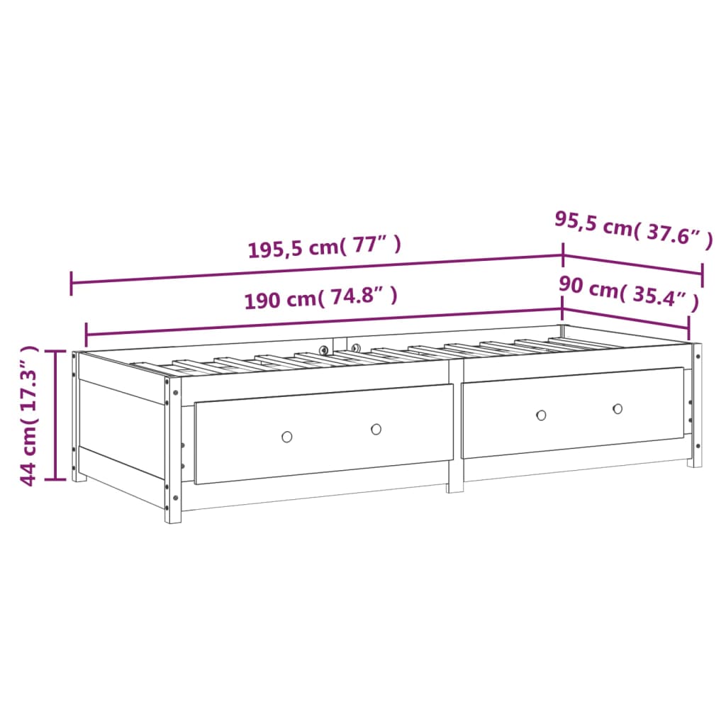 vidaXL Sofá cama de madera maciza de pino marrón miel 90x190 cm