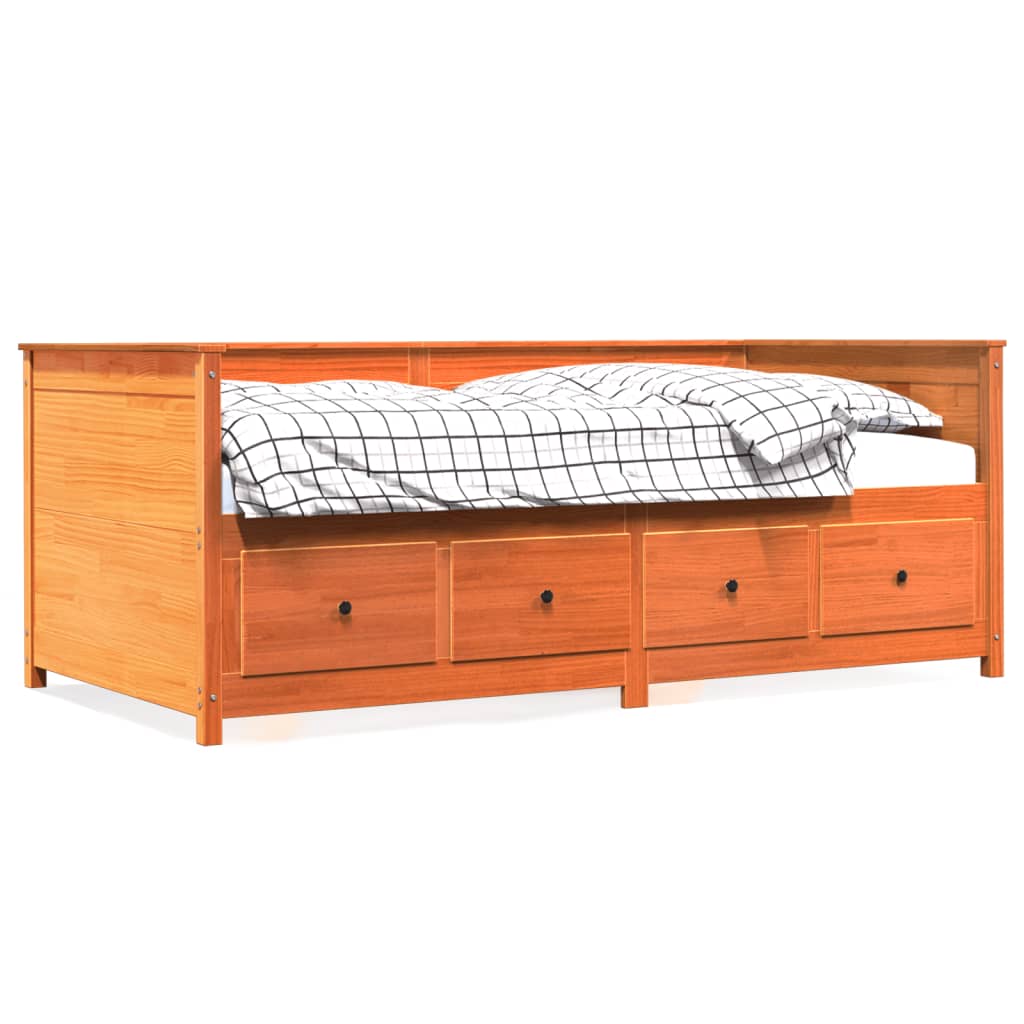 vidaXL Sofá cama de madera maciza de pino marrón cera 100x200 cm