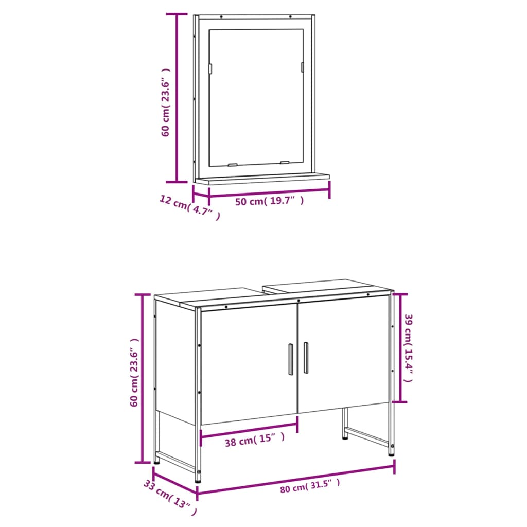 vidaXL Set de muebles de baño 2 pzas madera de ingeniería marrón roble