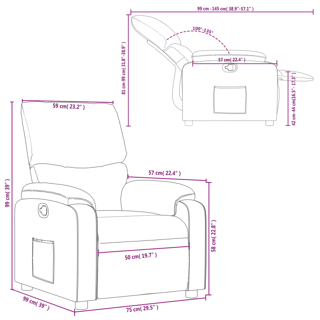 vidaXL Sillón reclinable de tela crema