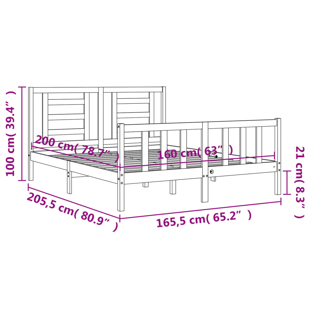 vidaXL Estructura de cama con cabecero madera maciza blanco 160x200 cm