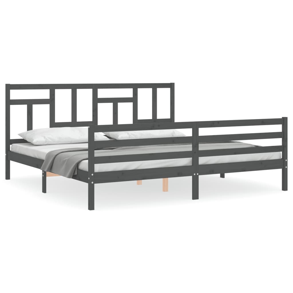 vidaXL Estructura de cama con cabecero madera maciza gris 200x200 cm