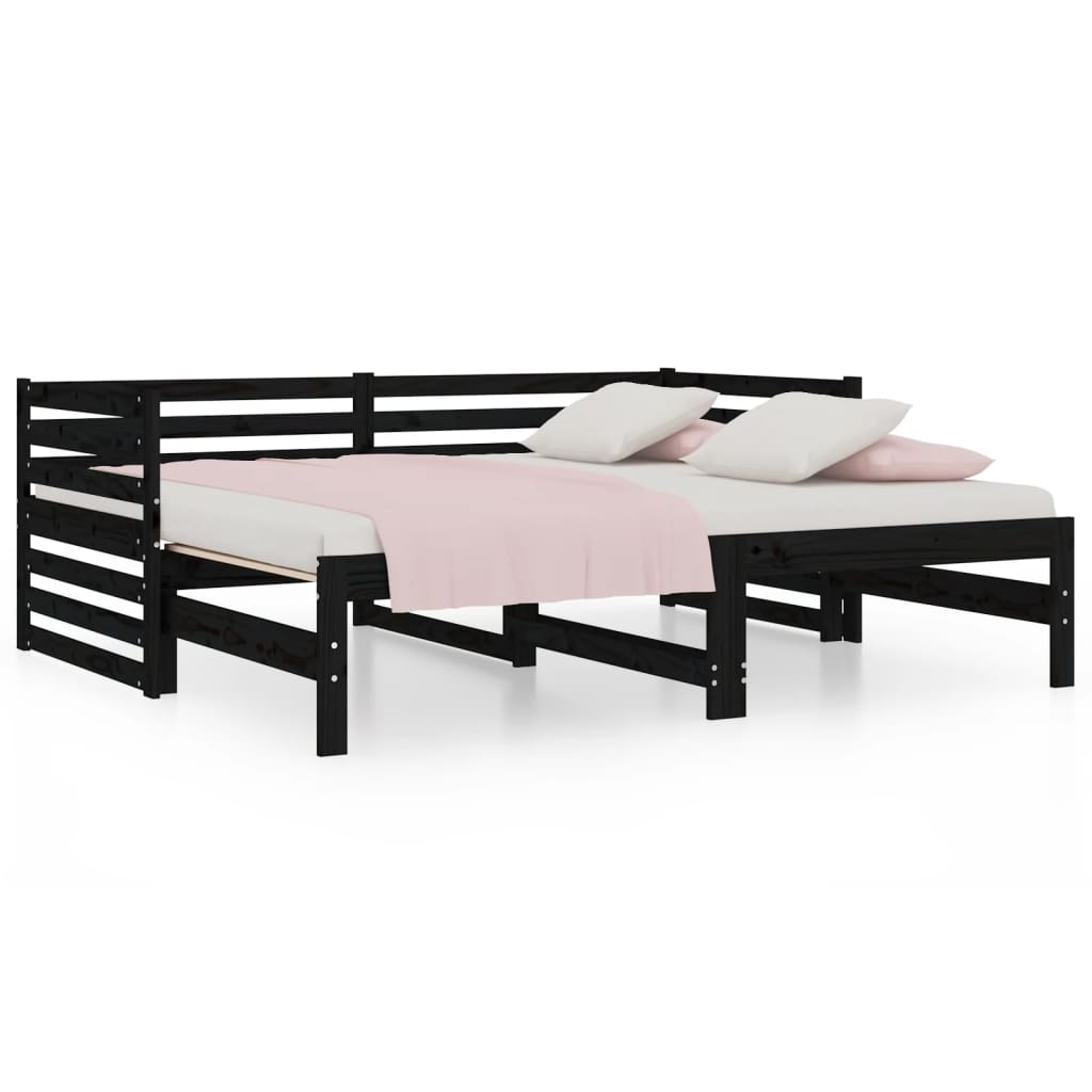 vidaXL Sofá cama extraíble madera maciza de pino negro 2x(90x190) cm