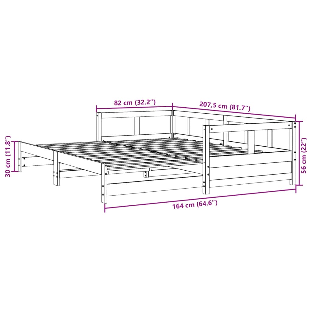 vidaXL Sofá cama sin colchón madera maciza pino marrón cera 80x200 cm