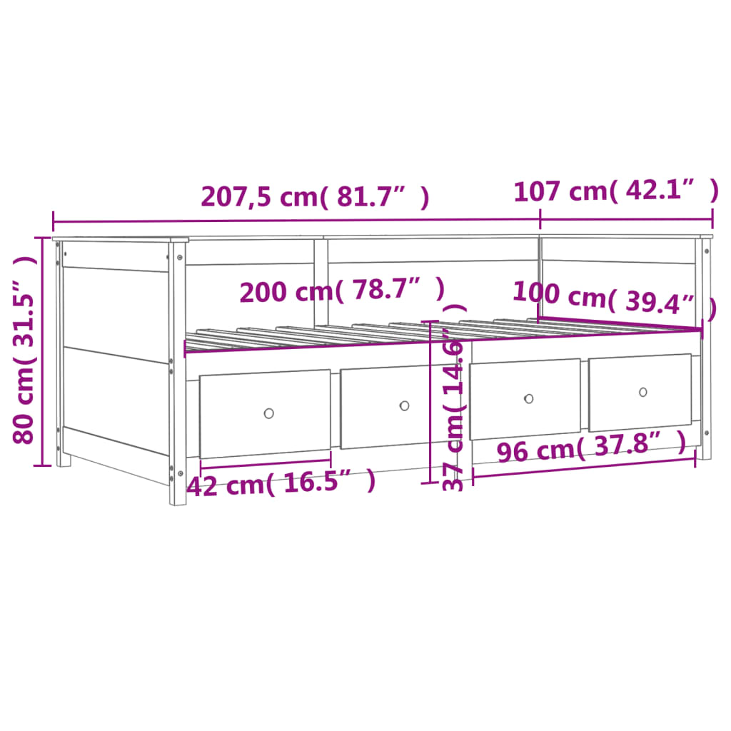 vidaXL Sofá cama de madera maciza de pino marrón cera 100x200 cm