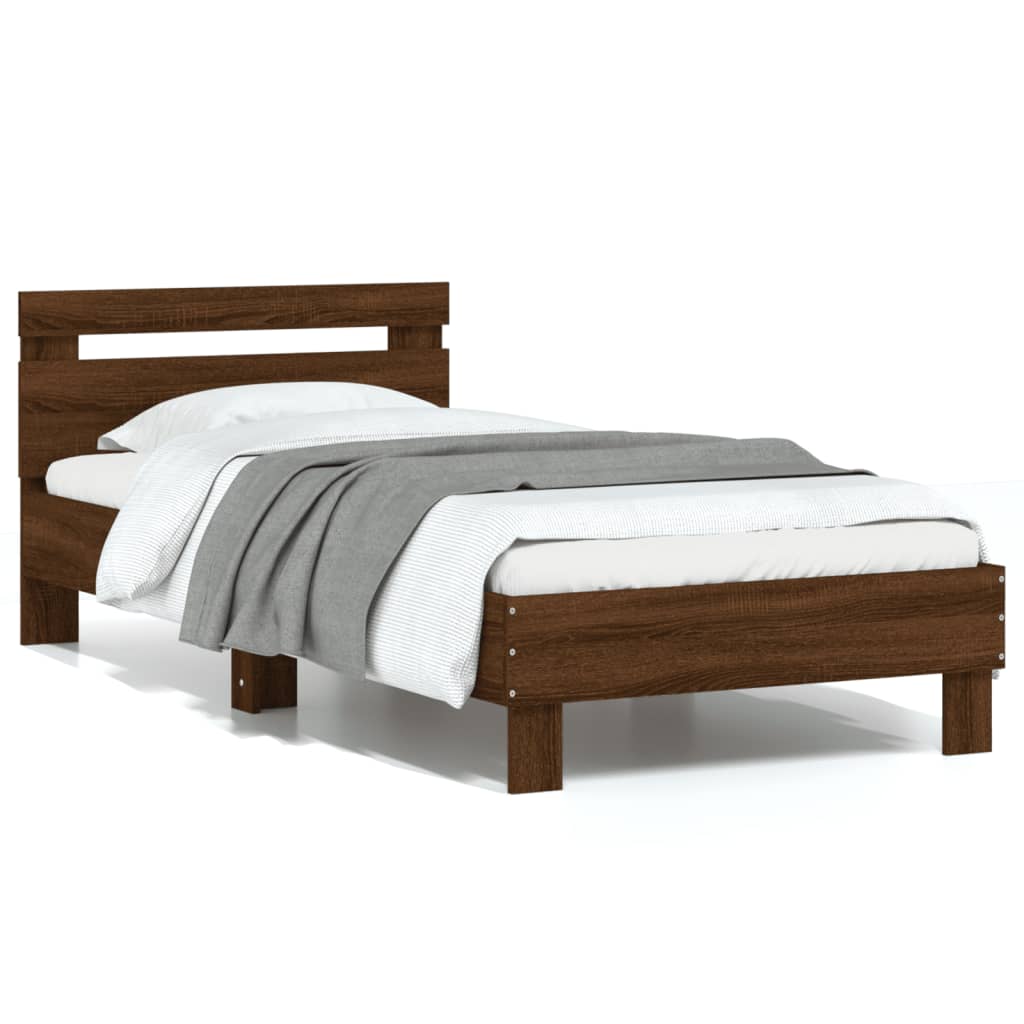 vidaXL Estructura cama con cabecero sin colchón marrón roble 75x190 cm