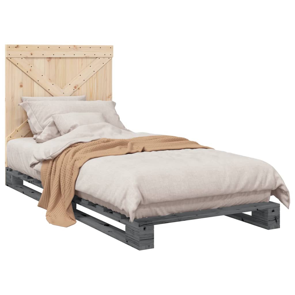 vidaXL Estructura de cama con cabecero madera de pino gris 90x200 cm