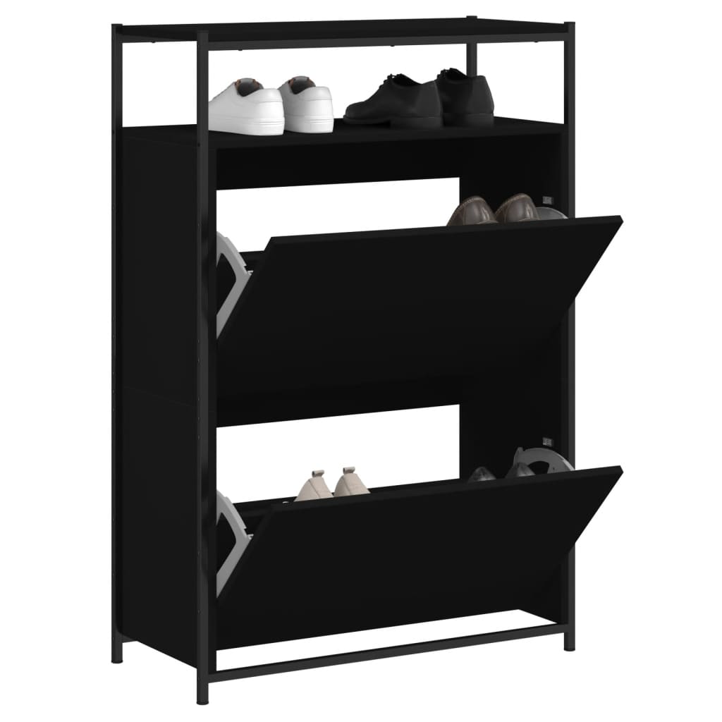 vidaXL Zapatero de madera de ingeniería negro 75x34x112 cm