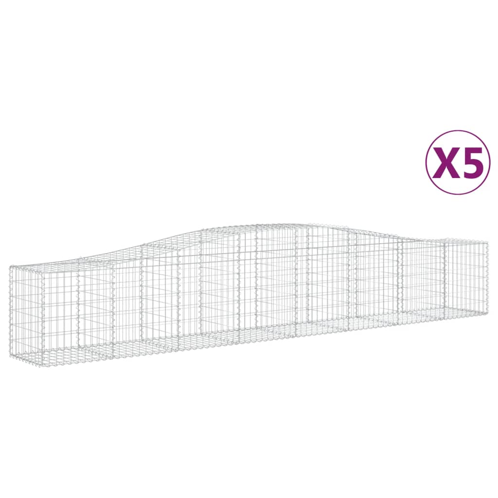 vidaXL Cestas de gaviones 5 uds forma de arco hierro 400x50x60/80 cm