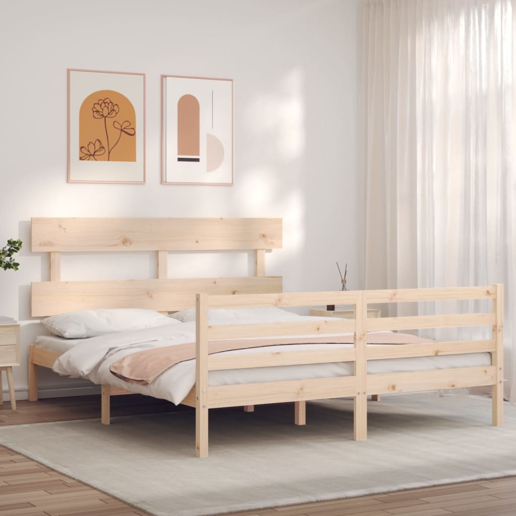 vidaXL Estructura de cama de matrimonio con cabecero madera maciza