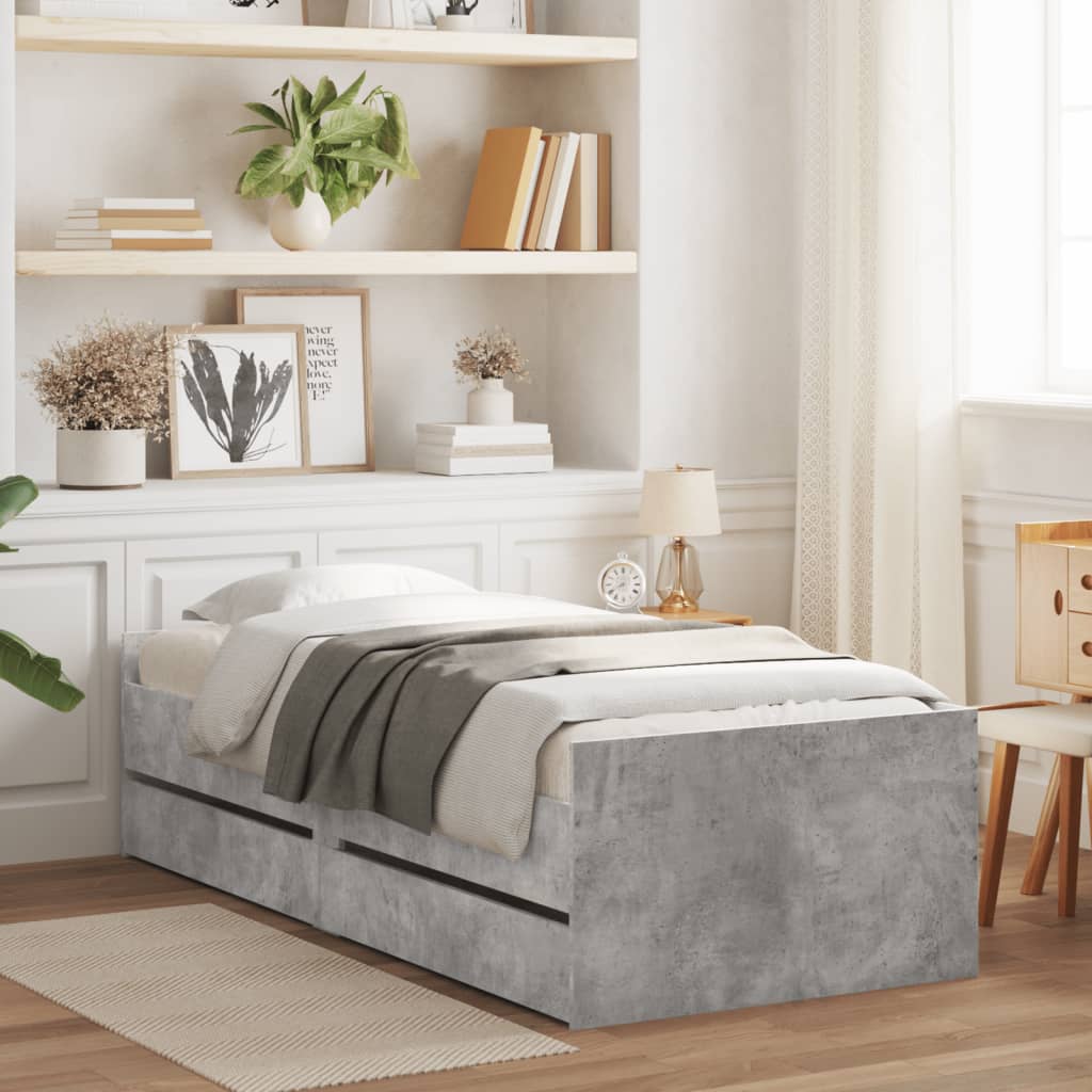 vidaXL Estructura de cama con cajones gris hormigón 75x190 cm