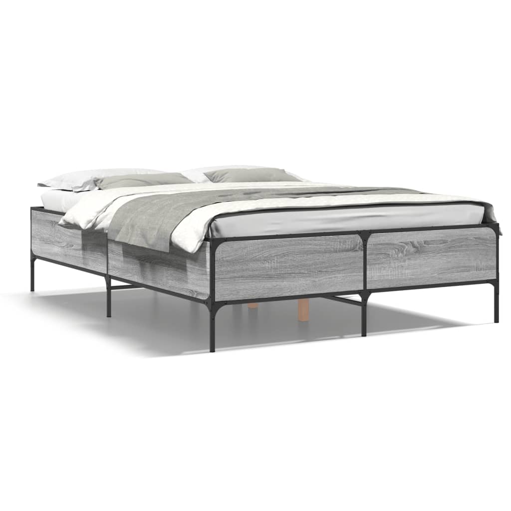 vidaXL Estructura cama madera ingeniería metal gris Sonoma 120x200 cm