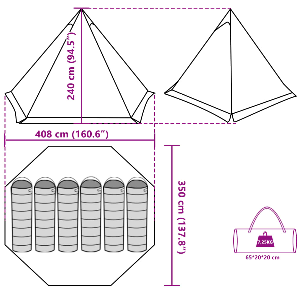 vidaXL Tienda familiar tipi 6 personas tela opaca impermeable blanca