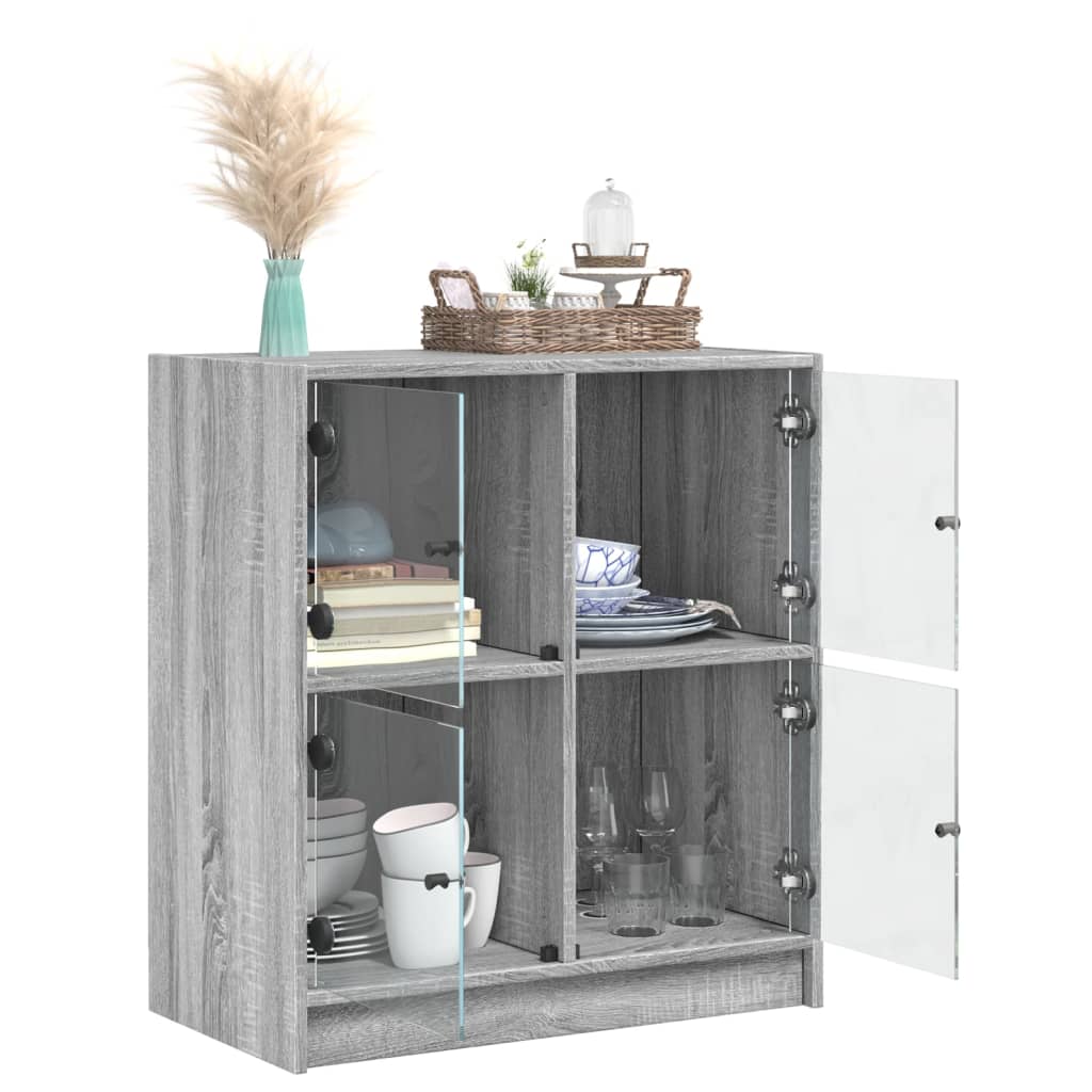 vidaXL Armario auxiliar puertas de vidrio gris Sonoma 68x37x75,5 cm