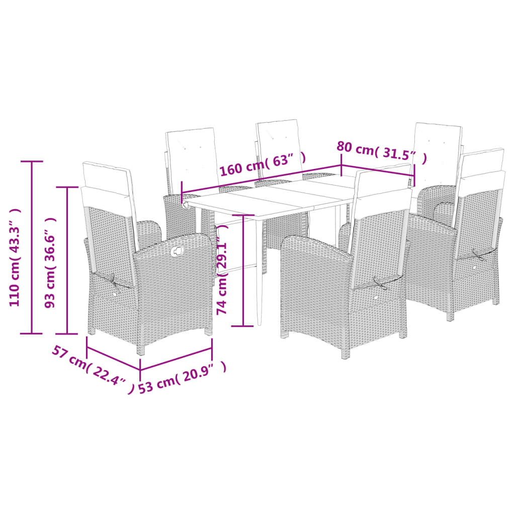 vidaXL Set comedor de jardín 7 pzas con cojines ratán sintético beige