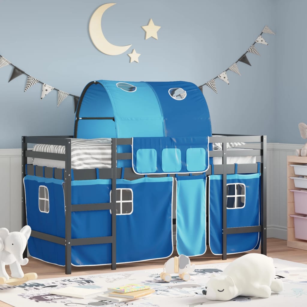 vidaXL Cama alta para niños con túnel madera pino azul 90x190 cm