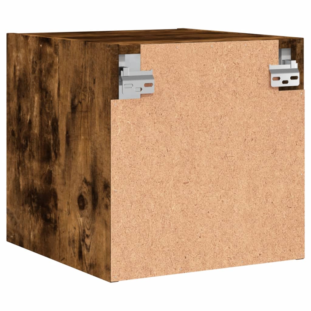 vidaXL Mesita de noche con puerta de vidrio roble ahumado 35x37x35 cm