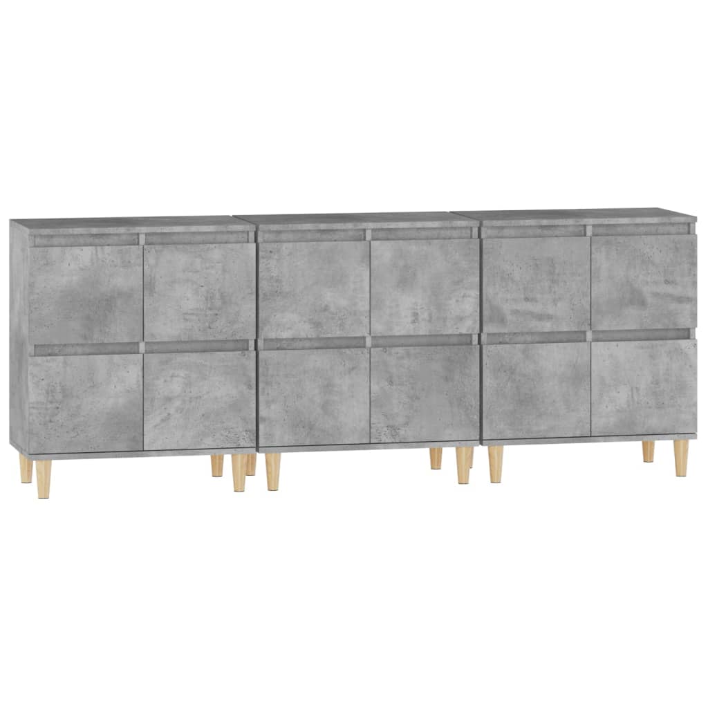 vidaXL Aparadores 3 uds madera contrachapada gris hormigón 60x35x70 cm