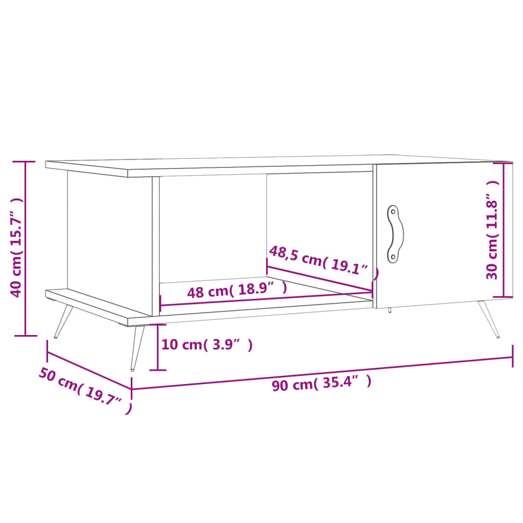 vidaXL Mesa de centro madera contrachapada blanco 90x50x40 cm