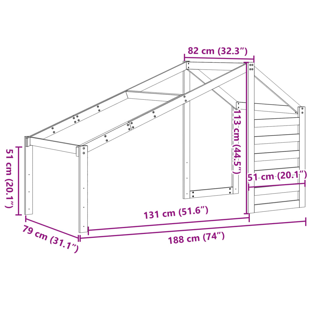 vidaXL Techo de cama infantil madera maciza pino marrón 188x82x113 cm