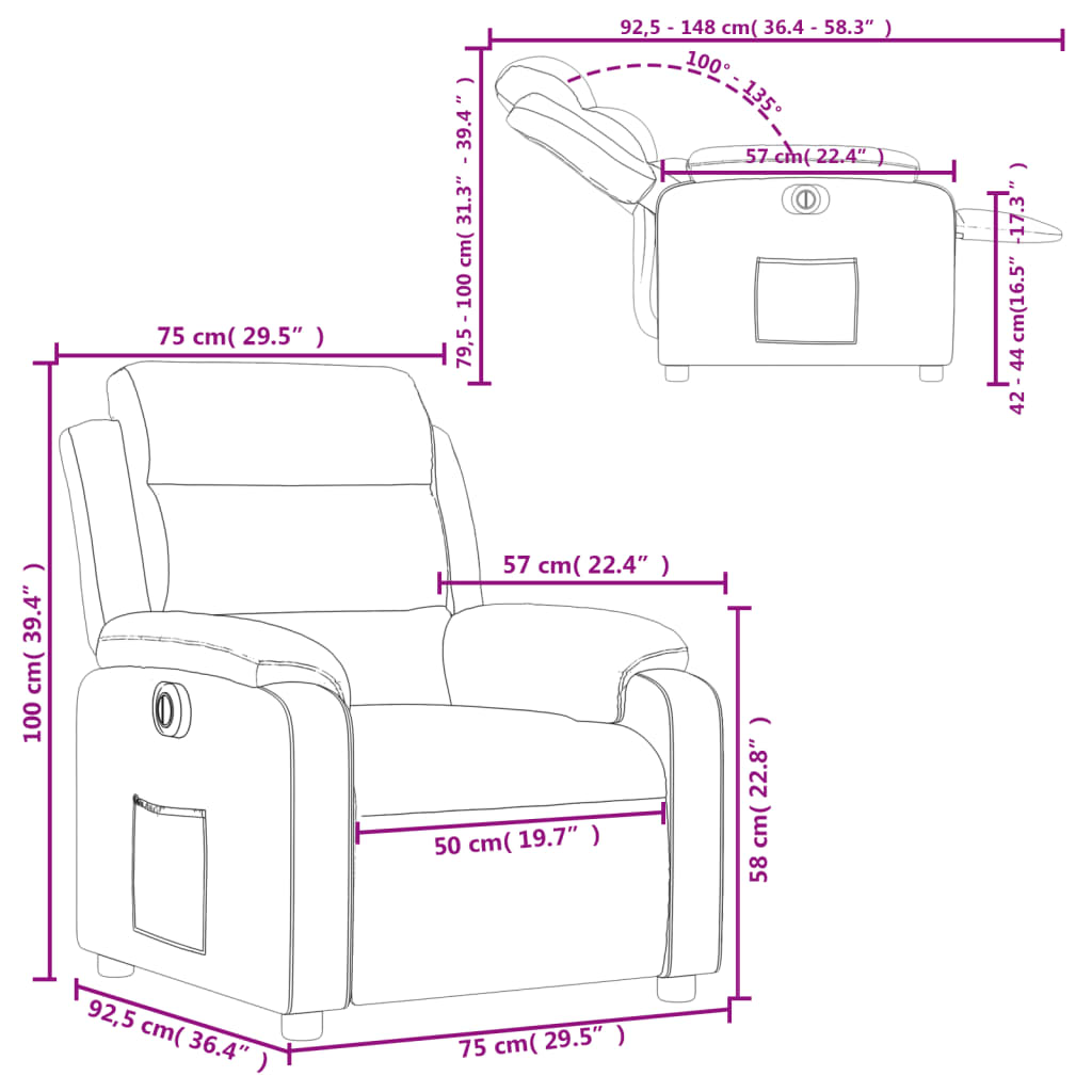 vidaXL Sillón reclinable eléctrico de tela gris oscuro