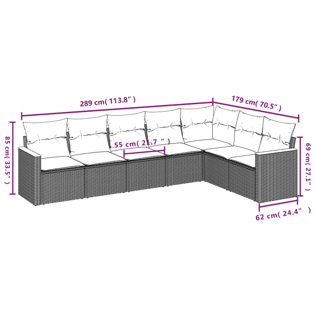 vidaXL Set de comedor de jardín 7 pzas y cojines ratán sintético negro