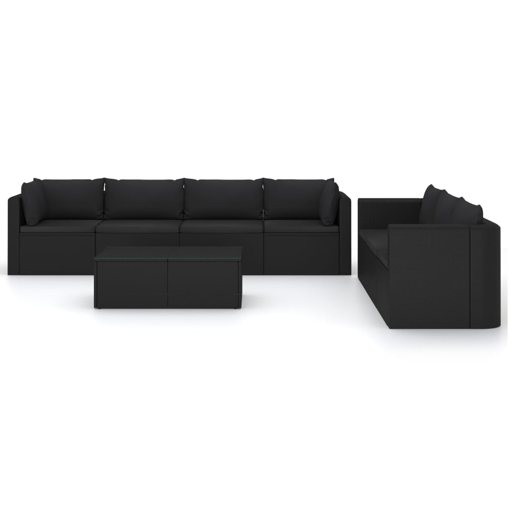 vidaXL Set muebles de jardín 8 piezas y cojines ratán sintético negro