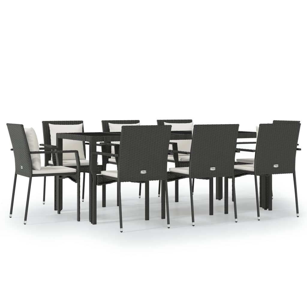 vidaXL Set de comedor de jardín 9 pzas y cojines ratán sintético negro