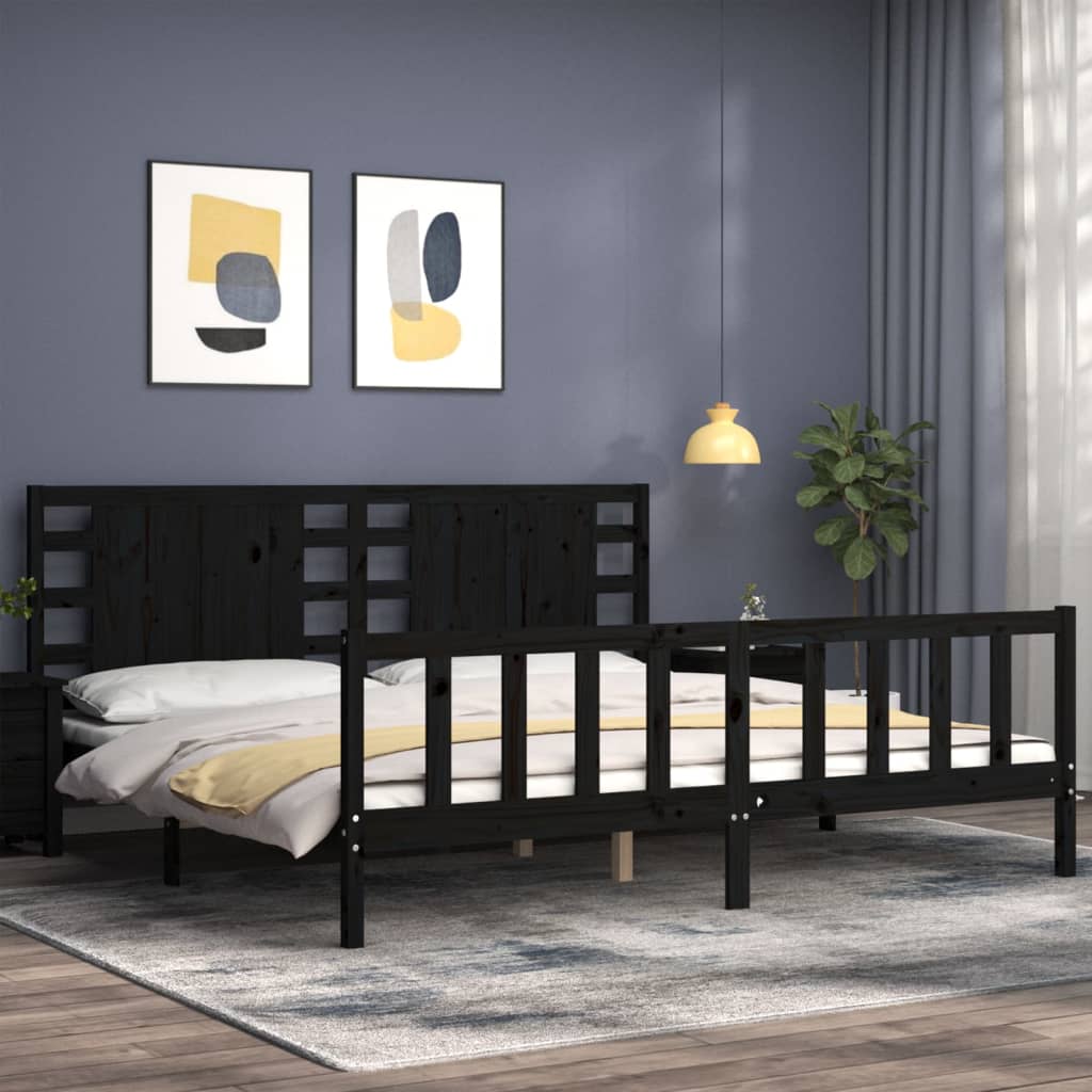 vidaXL Estructura cama de matrimonio con cabecero madera maciza negro