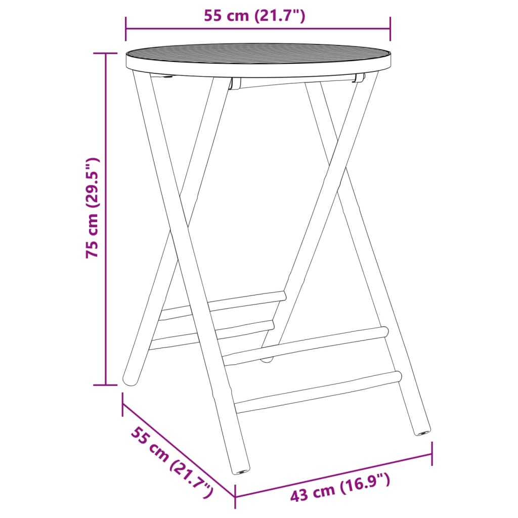 vidaXL Mesa plegable de jardín de bambú Ø45x45 cm