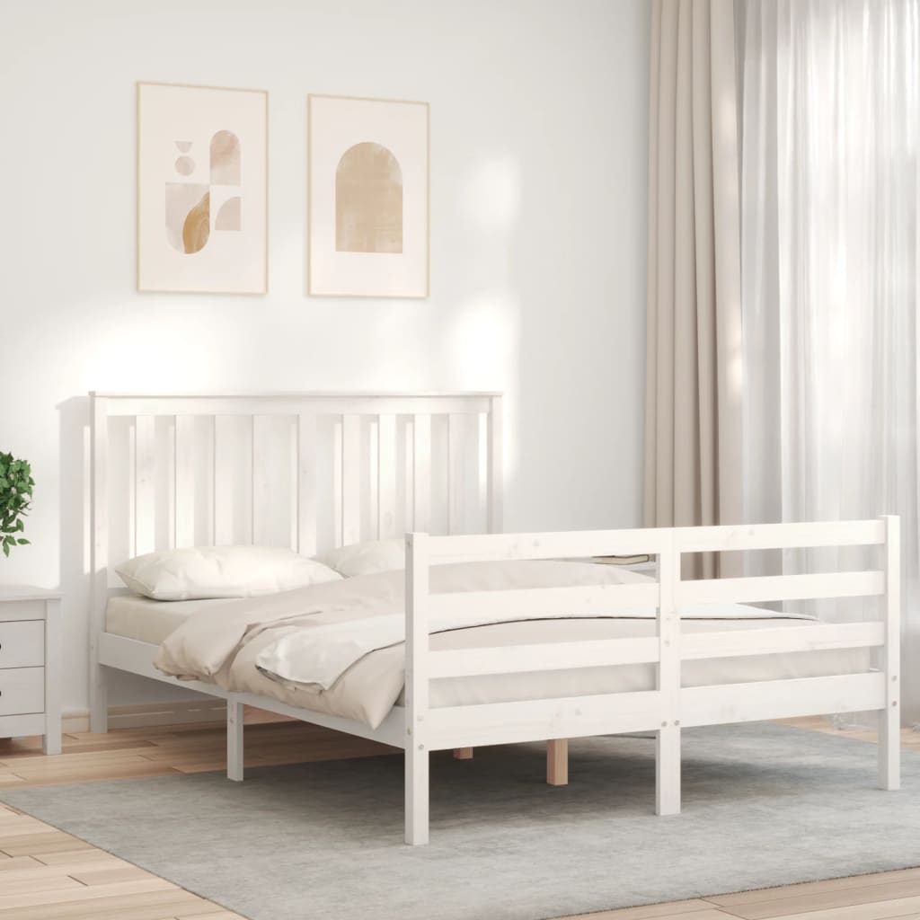 vidaXL Estructura cama de matrimonio con cabecero madera maciza blanco