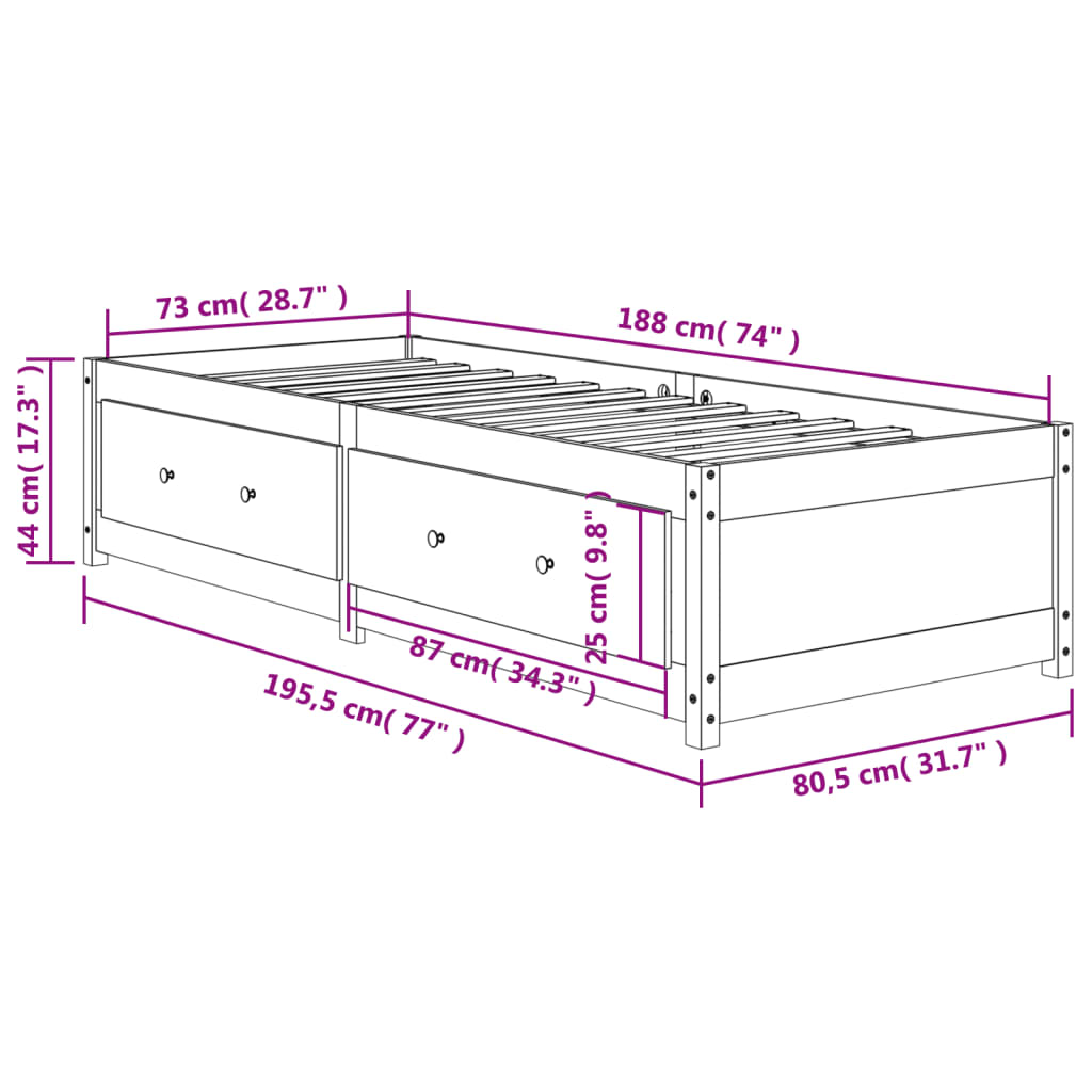 vidaXL Sofá cama de madera maciza de pino marrón cera 75x190 cm