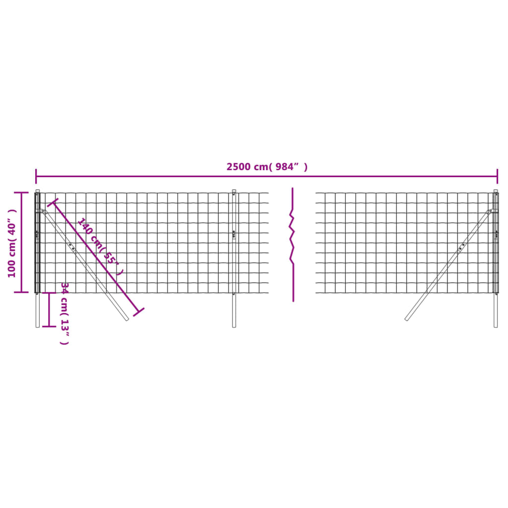 vidaXL Cerca de alambre de acero galvanizado gris antracita 1x25 m